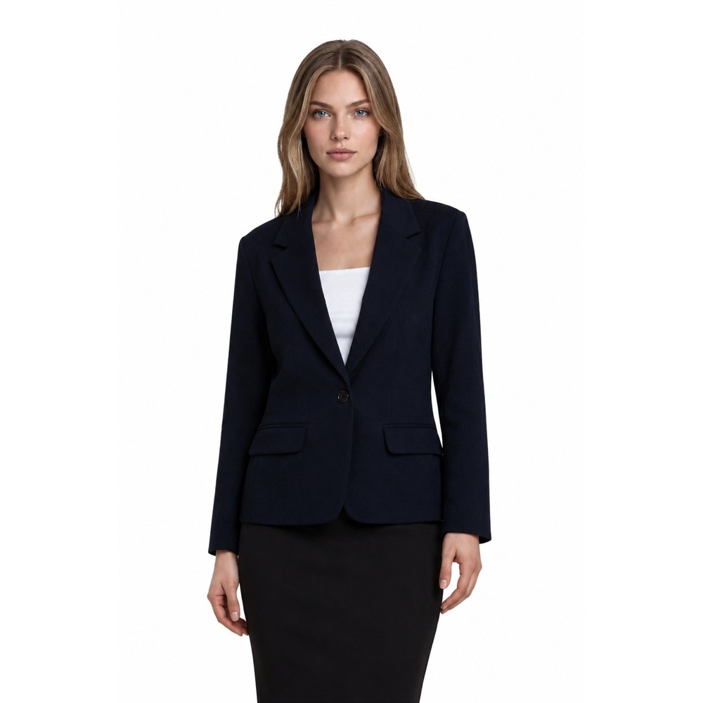 Pendleton Plus Blazer Women's Size 14W Navy Blue 100% Virgin Wool Single Button